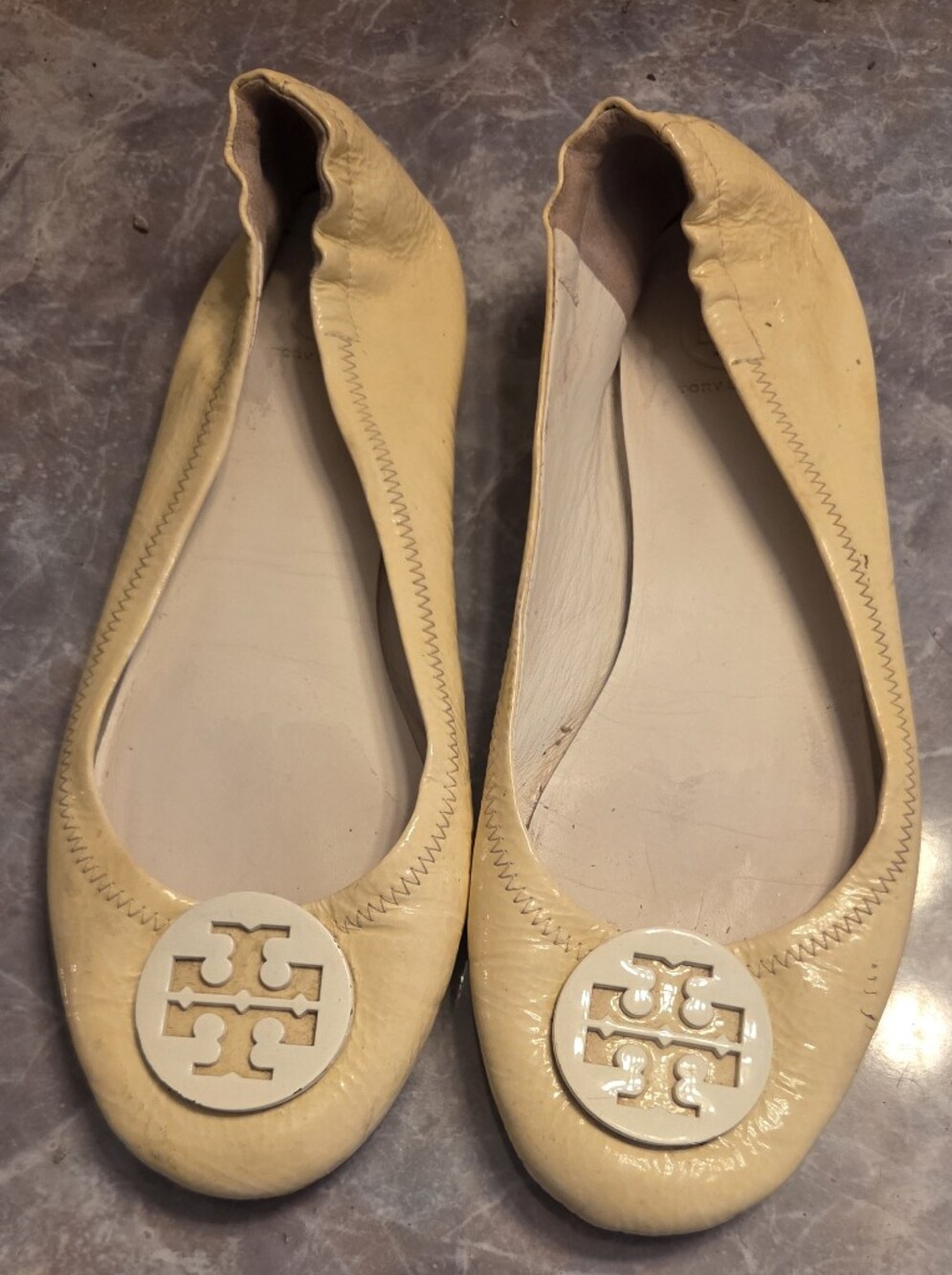 Tory Burch Yellow Patent Logo Ballet Flats